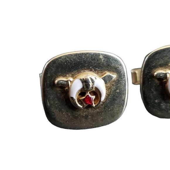 VINTAGE Shriners Masonic Gold-Tone Cufflinks - 4621 - Picture 3 of 4